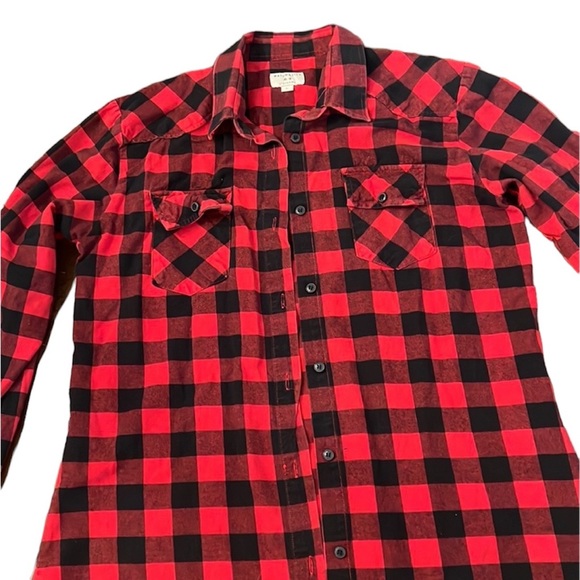 Matchstick Tops - Plaid Flannel Button Down Shirt Matchstick Large